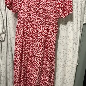 SHEIN Red & White Floral Smocked Jumpsuit